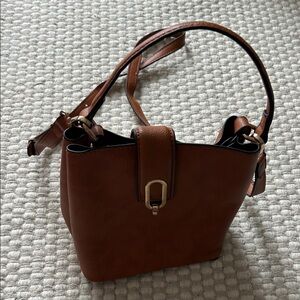 Elegant Brown Faux Leather Shoulder Bag